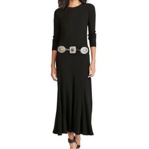 Polo Ralph Lauren waffle knit thermal maxi dress long sleeve black size M